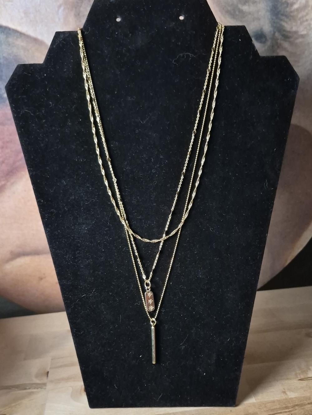 Layered Gold-Tone Multi-Chain Necklace with Bar & Charm